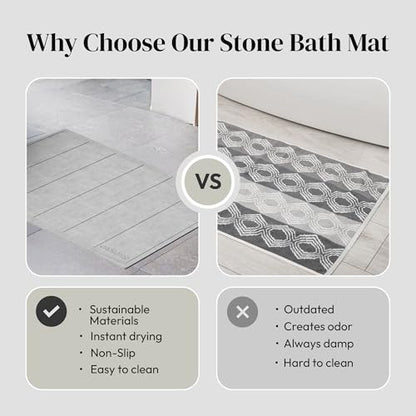 Stone Bath Mat for Bathroom, Diatomaceous Earth Bath Mat, 24" x 16", 1 Pack | Modern Alternative to Fabric Mats, Quick Drying, Fast Water Absorption, Includes Non-Slip Mat & Sanding Tool, Easy to Clean - style: Modern Minimalist