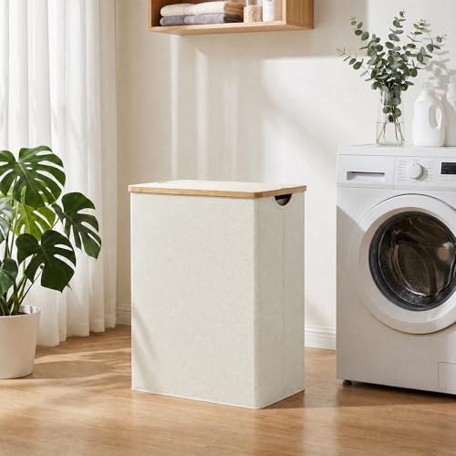 efluky Laundry Hamper with Lid, Double Laundry Basket with 2 Removable Bags, 2 Section Laundry Bin with Bamboo Handles for Bathroom, Bedroom & Laundry Room, 170L (44.9 Gallon) Beige - color: Beige, size: 170L Dual