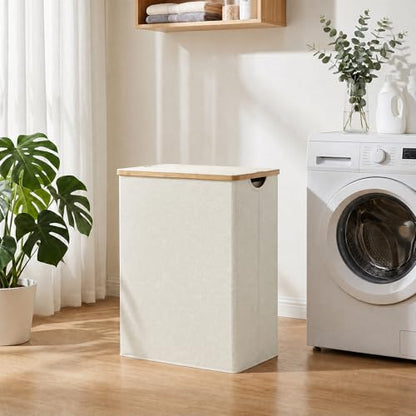 efluky Laundry Hamper with Lid, Double Laundry Basket with 2 Removable Bags, 2 Section Laundry Bin with Bamboo Handles for Bathroom, Bedroom & Laundry Room, 170L (44.9 Gallon) Beige - color: Beige, size: 170L Dual