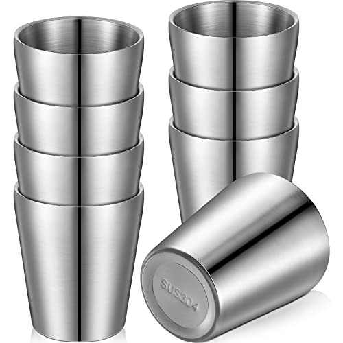 Mimorou 8 Pack Stainless Steel Insulated Cup 10 oz Metal Tumbler Double Wall Vacuum Water Glasses Camping Reusable Mugs Bbq Home Office Party Coffee - color: Silver, size: 10 oz