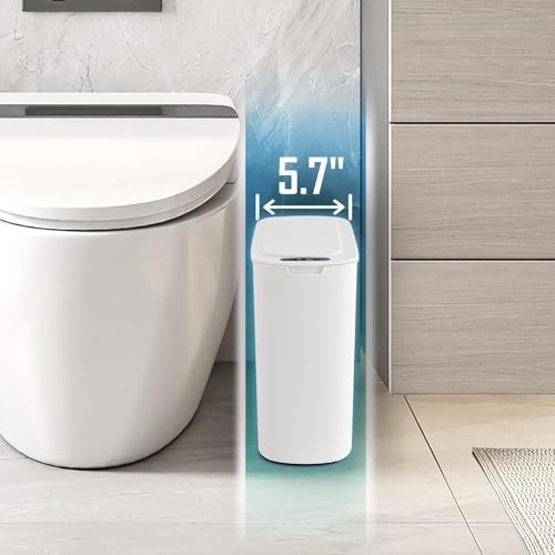 Cesun Automatic Small Bathroom Trash Can with Lid, 2.6 Gallon, White | Motion Sensor, Plastic, Touchless, Odor Control, Smart Garbage Can, Battery Operated, Manual Button, for Office/RV/Bedroom - color: White