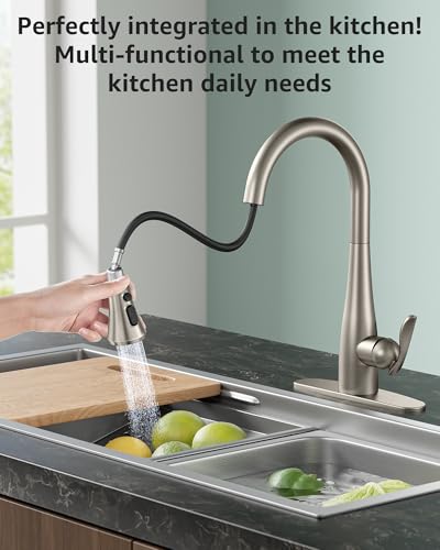 Mbillion Universal Brushed Nickel Kitchen Faucet Sprayer Head Replacement | 3 Function ABS Sink Faucet Head, Pull-Down Nozzle with 14 Adapters, Compatible with Moen,Delta,Kohler,WEWE American Standard - color: Brushed Nickel