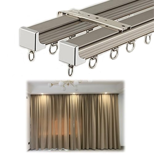 Wall Mount Curtain Track Mute and Smooth Curtain Track Wall Mounted Curtain Rail for Hotel Teahouse Wall Mount Curtain Rod -Room Divider-Sliding Curtain Rail for Living Room(Gold,5.9ft) - color: Gold, size: 5.9ft