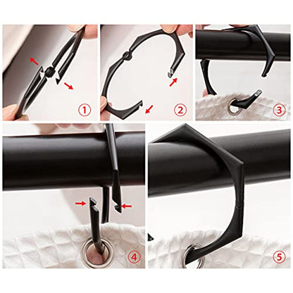 HK9BK Shower Curtain Rings for Bathroom Black - Set of 12 - color: Black