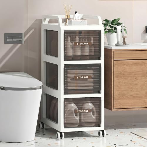 Bathroom Storage with Drawers, 11.8" Wide Slim Storage Cabinet | Narraw Cart with Wheels for Small Spaces Kitchen Office Bedroom Dinning Room Under Desk, 29.7" Tall - size: 30x41x75 cm