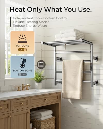 Heated Towel Rack Foldable Smart Dual-Zone APP No-Drill Chrome CA3 - color: Chrome, size: Pro-7Bar H27.56 x W21.65