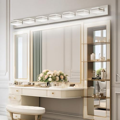 Ralbay 55inch Brushed Nickel Vanity Light for Bathroom 7-Light Metal Acrylic Modern LED Bathroom Light Fixtures - color: Brushed Nickel, size: 55 inch