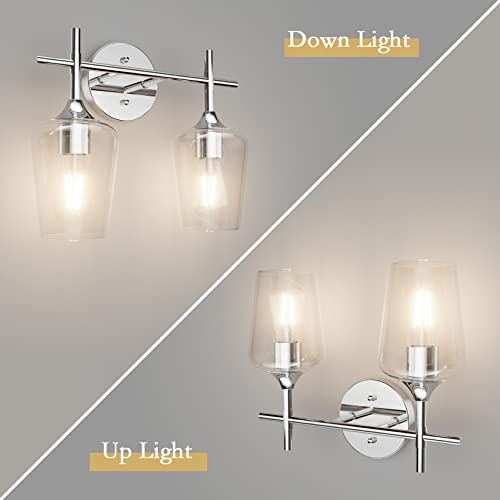 Ralbay Chrome Bathroom Light Fixtures 2-Lights with Clear Glass Modern Wall Mount Lighting Industrial Farmhouse Bathroom Vanity Lights Wall Sconce Chrome - color: Chrome, size: 2-Light