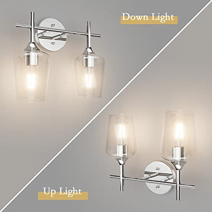 Ralbay Chrome Bathroom Light Fixtures 2-Lights with Clear Glass Modern Wall Mount Lighting Industrial Farmhouse Bathroom Vanity Lights Wall Sconce Chrome - color: Chrome, size: 2-Light