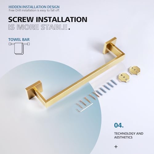 KOKOSIRI Bath Towel Bar Kitchen Dish Cloths Hanger 16 Inch Hand Towel Holder Stainless Steel Wall Mounted, Brushed Gold, B4003BG-L16 - color: Brushed Gold, size: 16-Inch