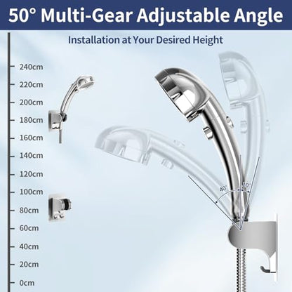 HANLIAN Strong Adhesive Handheld Shower Head Holder Without Drilling | 50° Adjustable Shower Wand Holder Wall Mount with Hooks, Waterproof Hand Held Showerhead Bracket with Hanger(Chrome, 1 piece) - color: Chrome