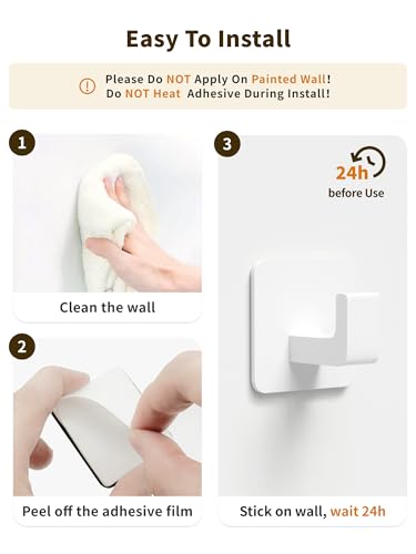 GWAAZXGZ Square Self Adhesive Towel Hooks - 2 Pack White Metal Hooks | Self-Adhesive, Durable Aluminum, Rust Resistant, Right-Angle Style, Easy Install, Space Saving - color: White, size: 2 Pack