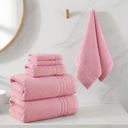 REDKISS Pink Towels Set 6 Piece Cotton Towel Sets with 2 Bath Towels, 2 Hand, 2 Washcloths, 650GSM Hotel Quality, Soft, Highly Absorbent Towels for Bathroom Gym, Ideal Everyday Use - color: Pink