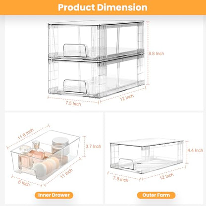 4 Pack Stackable Storage Drawers with Handles, Easy Assembly Clear Acrylic Fridge Organizer, Refrigerator Organizers and Storage for Kitchen, Under Sink, Pantry, Bathroom - size: 4Pack 4.4"H-with Dividers