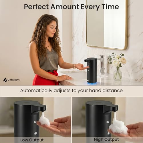 GentleJet EasyFoam Automatic Foaming Soap Dispenser, Touchless USB-C Rechargeable Sensor Pump, 304 Stainless Steel, Adjustable Foam, IPX5 Water-Resistant for Bathroom & Kitchen, 10 fl oz / 300 mL - color: Black