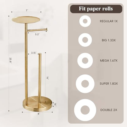 SHUNLI Toilet Paper Holder Stand - Modern Freestanding Toilet Paper Roll Holder with Storage Reserve, Toilet Tissue Paper Roll for Bathroom, SUS304 Stainless Steel (Brushed Gold) - color: Brushed Gold