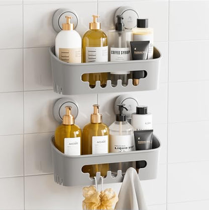 TAILI Shower Caddy Suction Cup 2 Pack, Heavy Duty Bathroom Organizer, Removable Shelves for Inside Shower, Shampoo, Waterproof Suction Plastic Storage for Bathroom Accessories Holder, Gray - style: 2 × Grey
