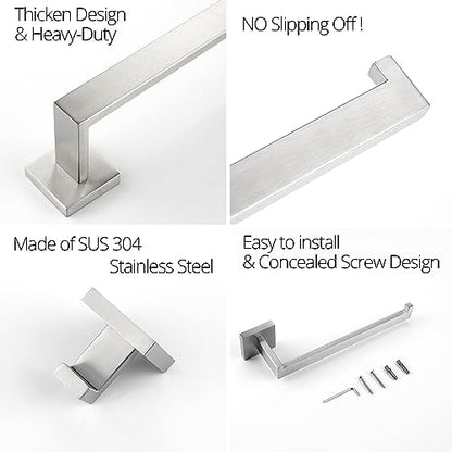 BAGNOLUX Bathroom Hardware Set 4 Pieces, Bath Towel Holder Set SUS304 Stainless Steel, Towel Bar Rack Set for Wall Mounted, Square Bathroom Accessories Set Fixture Heavy Duty Brushed Nickel - color: Brushed Nickel