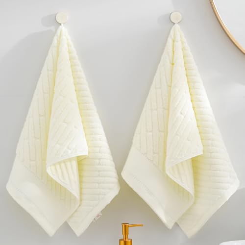 sense gnosis White Hand Towels 13 X 29 Inch Bar Pattern 2 Pieces | Super Soft 100% Cotton Terry Diagonal Design Ultra Absorbent Beige Hand Towel for Bathroom - color: White