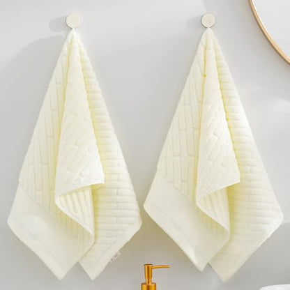 sense gnosis White Hand Towels 13 X 29 Inch Bar Pattern 2 Pieces | Super Soft 100% Cotton Terry Diagonal Design Ultra Absorbent Beige Hand Towel for Bathroom - color: White