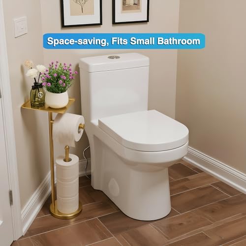 Gold Toilet Paper Holder with Shelf, Freestanding Tissue Holder Stand with Storage Space for Extra 4 Toilet Paper Rolls (Stainless Steel Base, Gold) - color: Gold