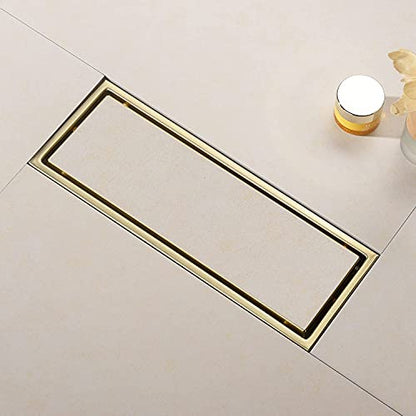 Linear Shower Drain Pipe 12 Inches Brushed Gold, with Tile Insert Grille, Detachable Hidden Cover, SUS304 Stainless Steel Rectangular Floor Drain - color: Brushed Gold