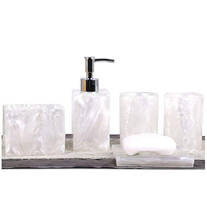 Resin Soap Dish, Soap Dispenser, Toothbrush Holder & Tumbler Bathroom Accessory 5 Piece Set (White) - color: White