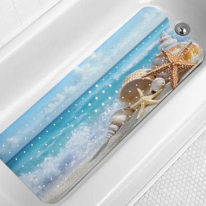 LNOND Summer Beach Bathtub Mat Non Slip, 40 X 16 Inch Tub Mat for Bathroom, Tropical Beach Bath Tub Shower Mat with Drain Holes and Suction Cups - color: Tropical Beach Bathtub Mat