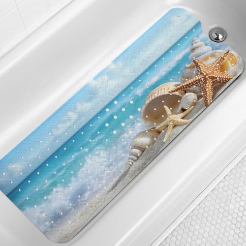LNOND Summer Beach Bathtub Mat Non Slip, 40 X 16 Inch Tub Mat for Bathroom, Tropical Beach Bath Tub Shower Mat with Drain Holes and Suction Cups - color: Tropical Beach Bathtub Mat