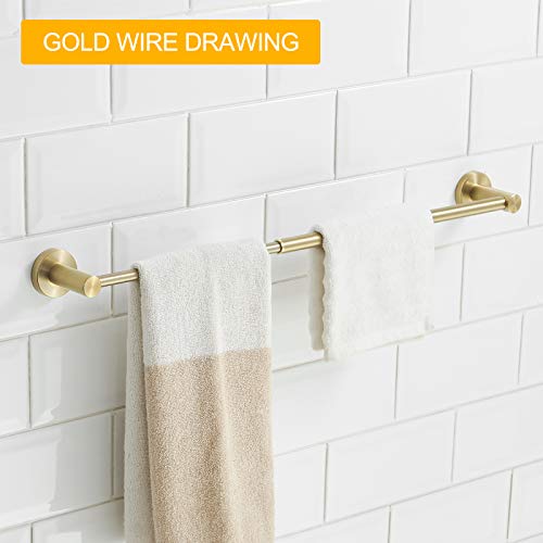 BESy Adjustable Towel Bar Towel Racks for Bathroom Rod Wall Mounted Gold | Adjust 15" to 26" Rustproof, Stainless Steel Towel Holder, Wall Mounted for Bathroom Accessories, Heavy Duty, Space Saving - color: Brushed Gold