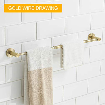 BESy Adjustable Towel Bar Towel Racks for Bathroom Rod Wall Mounted Gold | Adjust 15" to 26" Rustproof, Stainless Steel Towel Holder, Wall Mounted for Bathroom Accessories, Heavy Duty, Space Saving - color: Brushed Gold