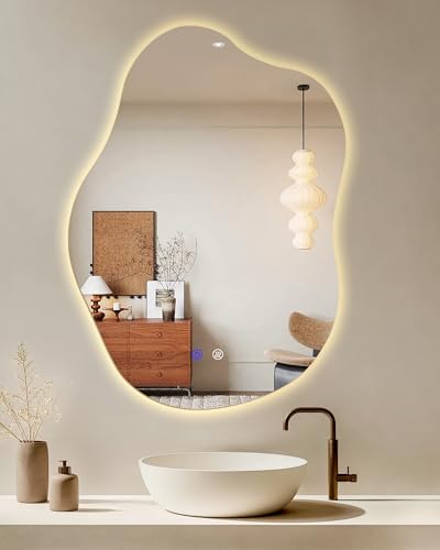 LED Bathroom Mirror with Cloud Shape, 30"x20" Irregular Backlit Mirror with Anti Fog, Shatterproof Tempered Glass, Dimmable, 3 Color Modes, Works Vertically or Horizontally - size: 30"L x 20"W