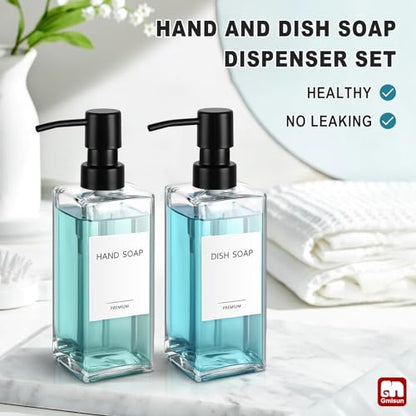 GMISUN Glass Soap Dispenser with Stainless Steel Pump, Clear Hand Soap Dispenser for Bathroom, 12 fl oz/350ml Hand and Dish Soap Dispensers Set for Kitchen, Refillable Liquid Soap and Lotion Bottle - color: Clear Bottle + Black Pump