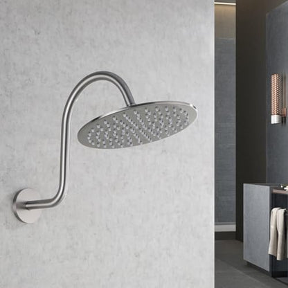 RANDOM S Shaped Shower Head Riser Pipe,Goose Neck Shower Arm 13 Inch Shower Head Extension Arm with Flange,Standard 1/2" Connection,Brushed Nickel.RD-91098-13BN - color: Brushed Nickel