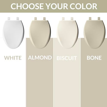 Bemis Aurora Slow Close Toilet Seat, Easy Clean Hinges and Adjustable Perfect Fit Plastic Seat, Made in USA, Elongated, Biscuit - color: Biscuit, size: Elongated