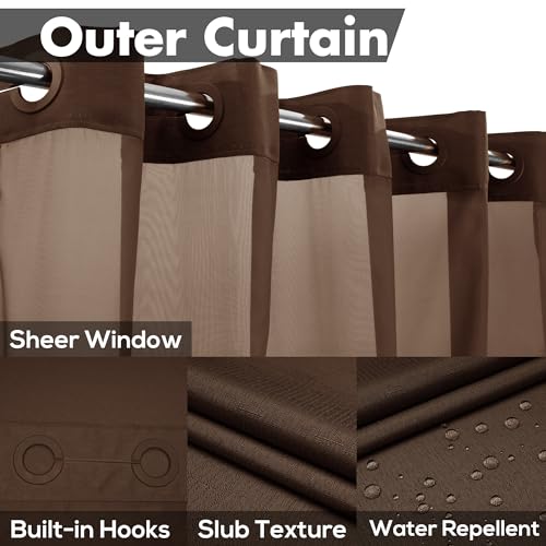 River Dream No Hook Shower Curtain with Snap-in Liner Set, Brown, 71x74 | Snap on/off Waterproof PEVA Liner, See Through Top Window, Slub Textured, Hotel Style Shower Curtain Set, Standard Size - color: Chocolate, size: 71"W x 74"L (Pack of 1)