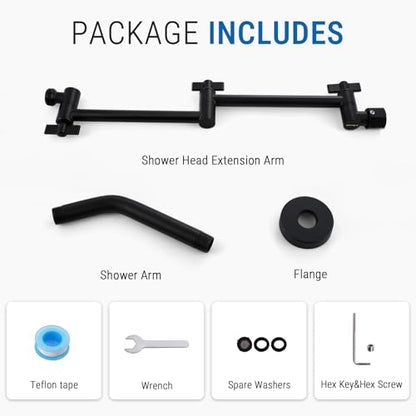 G-Promise 12 Inch Shower Extender with 6 Inch Arm and Flange(Matte Black) | Solid Brass Construction, Height and Angle Adjustable, Standard Connection Thread, All Installation Tools Included - color: Matte Black, style: 12 Inch