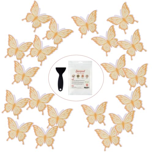 Secopad Butterfly Non Slip Bathtub Stickers with Scraper, 20PCS, Gold | Original Large Anti-Slip Treads, Comfortable PEVA Material, Strong Adhesive, Easy to Use, For Bath Tubs, Showers & Stairs - color: Gold