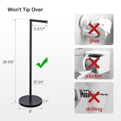 BAGNOLUX Bathroom Toilet Paper Holder Stand with Reserve, SUS304 Stainless Steel Rustproof Pedestal Tissue Roll Holder Heavy Duty (Matte Black) - color: Matte Black