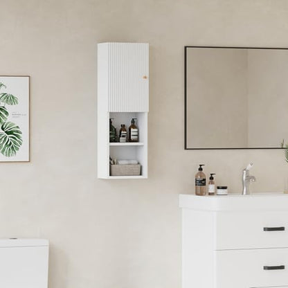 Qupui Fluted Bathroom Wall Cabinet, 31.5" 4-Tier Medicine Cabinet, White | Fluted Door Panels. Adjustable Shelf. Dual-zone Storage With Doors And Open Shelf. Wall-mounted. Engineered Wood