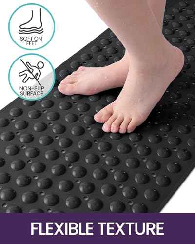 DEXI Bathtub Mat Non Slip 16x35, Shower Floor Mats for Bathroom Bath Tub | Black, Washable Oval Bathmat, Suction Cups and Drain Holes to Keep Tubs Clean - color: All Black