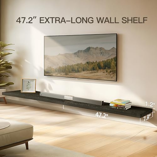 AMADA HOMEFURNISHING Floating Shelves Wall Mounted, 47 x 8 Inch Wall Shelves for Bathroom, Bedroom, Living Room, Black Shelves Set of 2 - color: Black, size: 47 inches