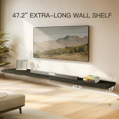 AMADA HOMEFURNISHING Floating Shelves Wall Mounted, 47 x 8 Inch Wall Shelves for Bathroom, Bedroom, Living Room, Black Shelves Set of 2 - color: Black, size: 47 inches