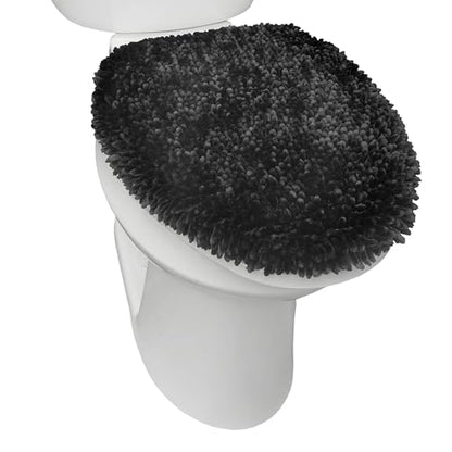TOWN & COUNTRY BASICS Spa Step Noodle Solid Bathroom Toilet Lid Cover, Plush, Soft, and Absorbent, Machine Washable, Black, 18.5"x19.6" - color: Black