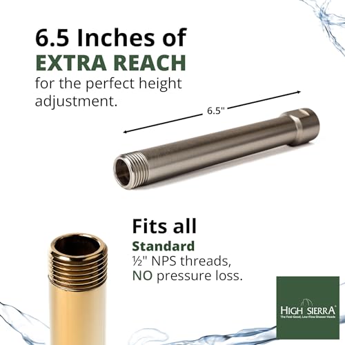 High Sierra® Solid Lead-Free Metal 6″ Shower Arm Extension. Lowers height of fixed and handheld shower heads. Will support the Weight of Handheld and Combination Shower heads - Brushed Nickel - color: Nickel