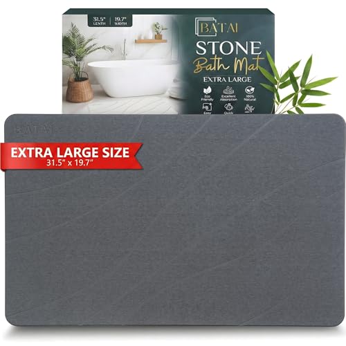 Extra Large Stone Bath Mat - (31.5” x 19.7”) - Absorbent Diatomaceous Earth Stone Bath Mat Large - Non-Slip Diatomite Bathmat - Easy Clean and Quick Drying - Long Instant Dry Bathmat - Dark Gray XL - color: Dark Gray