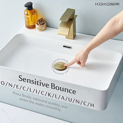 KOKOSIRI Pop Up Sink Drain with Strainer Basket, Brushed Gold Bathroom Sink Drain with Detachable Hair Catcher Anti Clogging for Vanity Vessel Sink Without Overflow, C1002BG - color: Brushed Gold