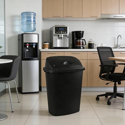 Swing Top Wastebasket Trash Can, 10 Gallon, 4-Pack | Sleek Black Garbage Bin with Lid, Fits 10 Gal Liners, for Kitchen, Bathroom, Garage and Workspace - size: 10 Gallon