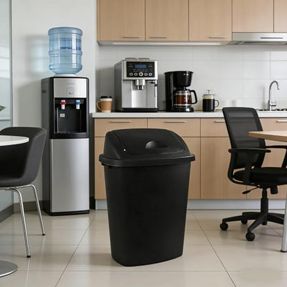 Swing Top Wastebasket Trash Can, 10 Gallon, 4-Pack | Sleek Black Garbage Bin with Lid, Fits 10 Gal Liners, for Kitchen, Bathroom, Garage and Workspace - size: 10 Gallon