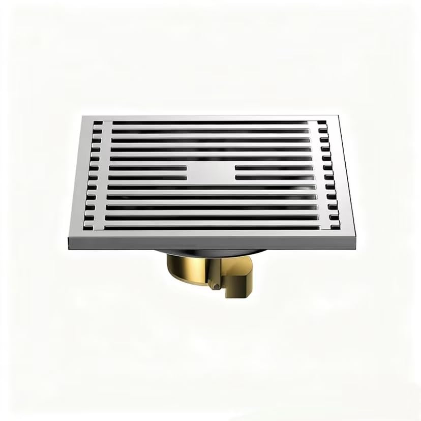 Xportix Square Floor Drain with Backflow Preventer, 4x4 inch, 304 Stainless Steel, for Kitchen Bathroom Balcony Backyard, Silver Chrome with Brass Core 007